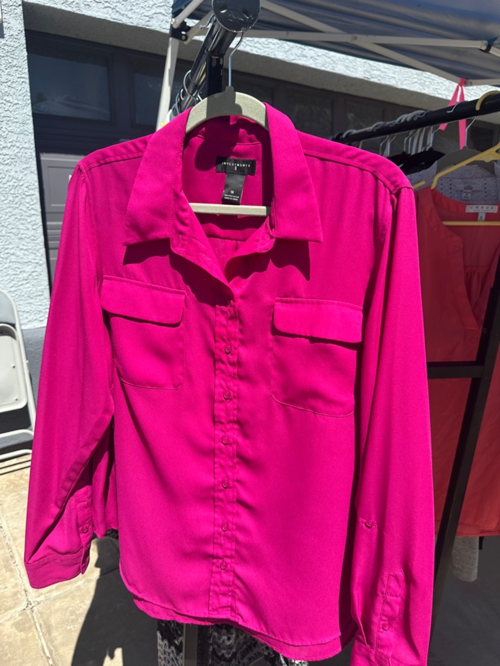 Investments Hot Pink Collared Blouse 1X